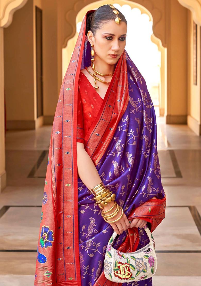 Purple Zari Weaving Silk Sarees