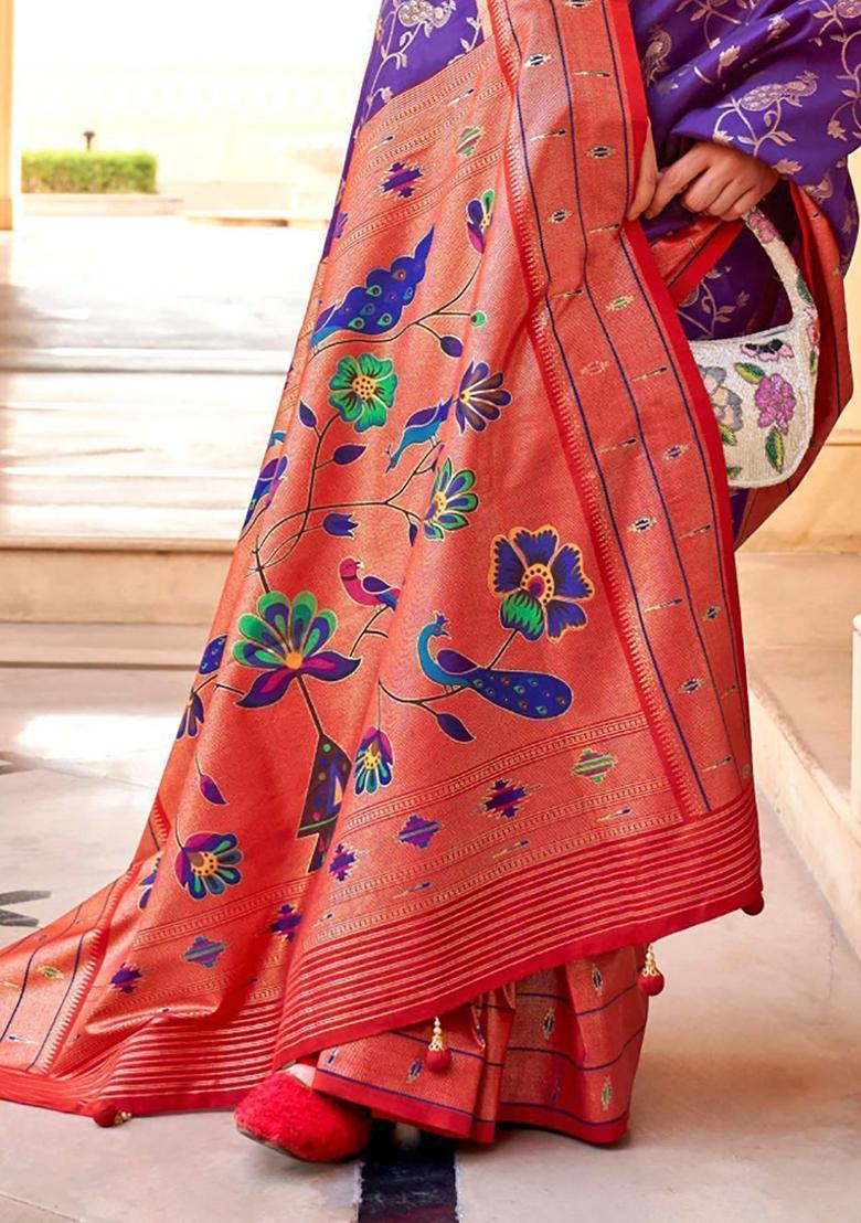 Purple Zari Weaving Silk Sarees