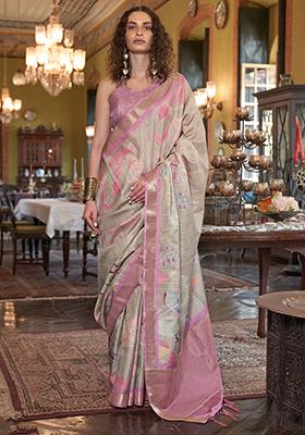 Grey Digital Print Banarasi Silk  Sarees