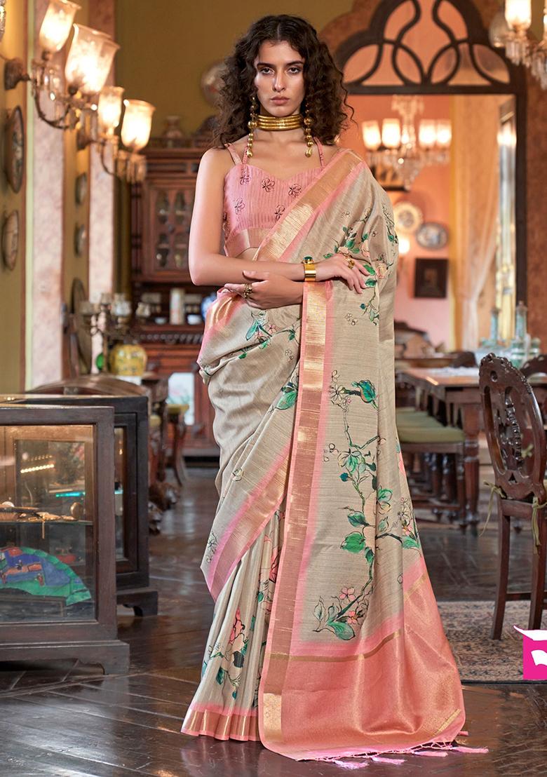 Beige Digital Print Banarasi Silk  Sarees