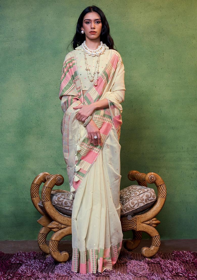 Beige Weaving Cotton Sarees