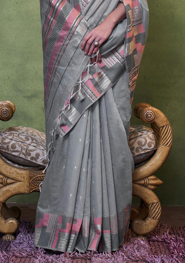 Grey Weaving Cotton Sarees