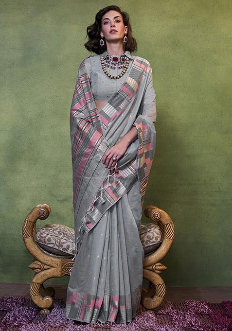 Grey Weaving Cotton Sarees