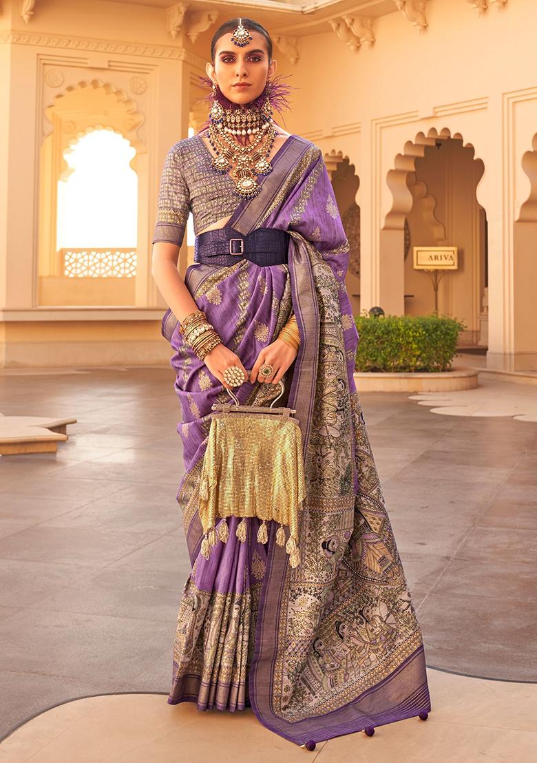 Purple Printed Silk Sarees