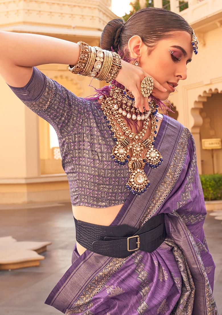 Purple Printed Silk Sarees