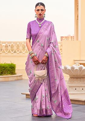 Lavender Printed Silk Sarees