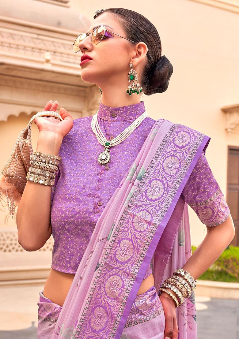 Lavender Printed Silk Sarees