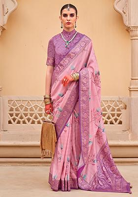Purple Printed Silk Sarees
