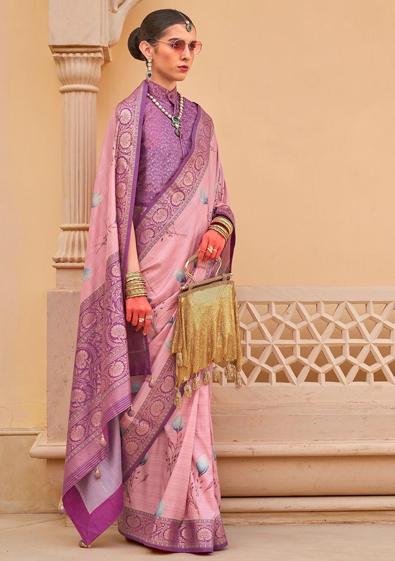 Purple Printed Silk Sarees