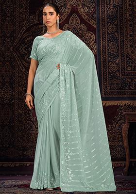 Green Sequin Embroidered Georgette Sarees
