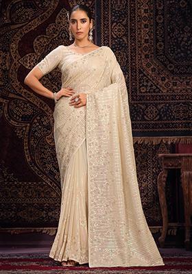 Off White Sequin Embroidered Georgette Sarees
