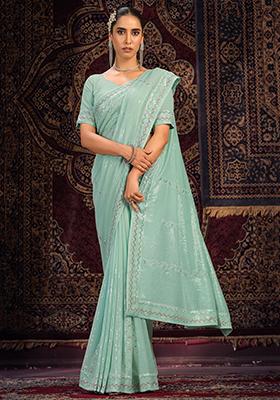 Sky Blue Sequin Embroidered Georgette Sarees