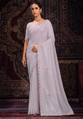 Lavender Sequin Embroidered Georgette Sarees