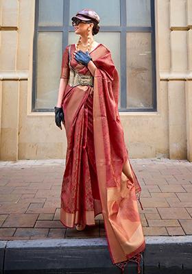 Maroon Printed Organza Sarees