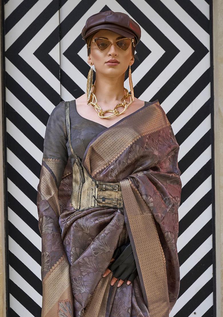 Purple Printed Organza Sarees