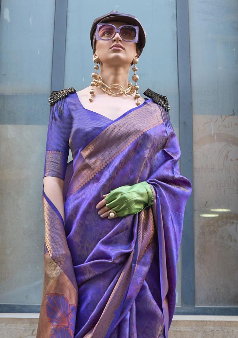 Purple Printed Organza Sarees