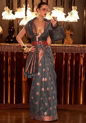 Grey Weaving Silk Sarees