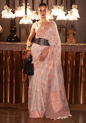 Off White Weaving Silk Sarees