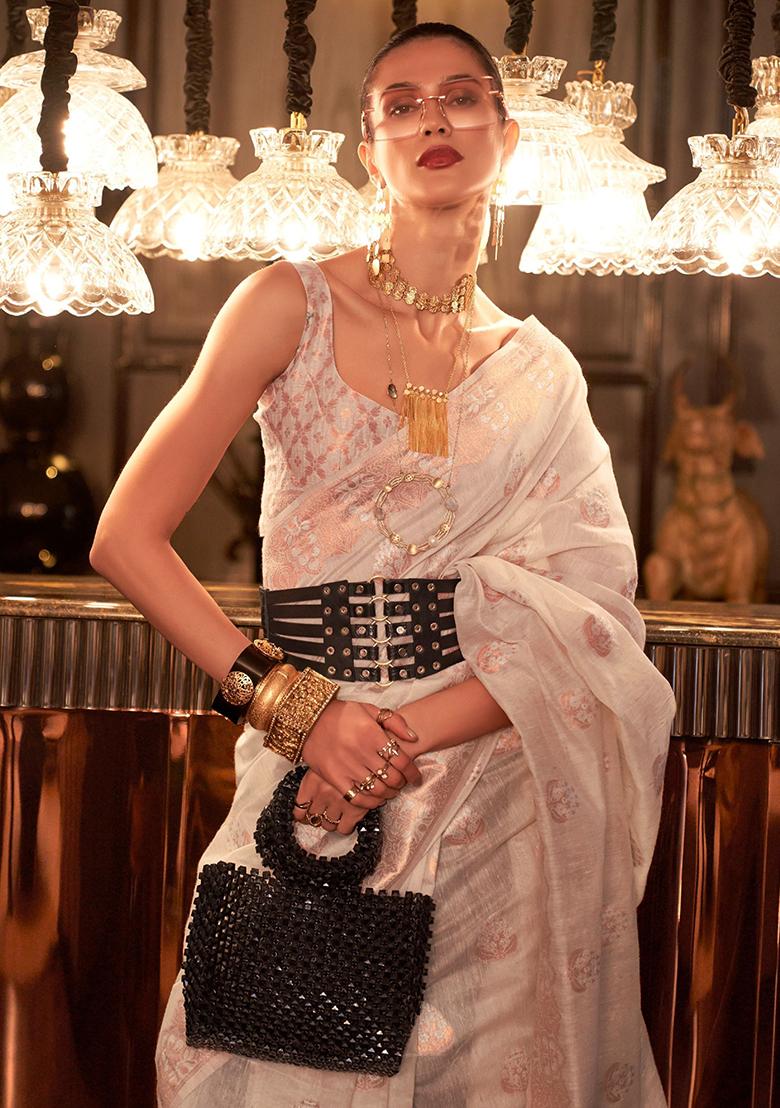 Off White Weaving Silk Sarees