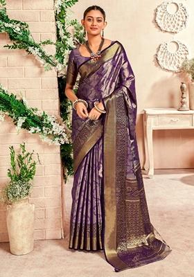 Purple Zari Weaving Silk Sarees