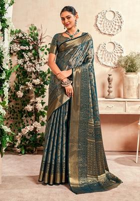 Blue Zari Weaving Silk Sarees