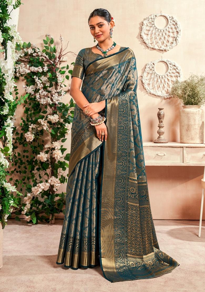 Blue Zari Weaving Silk Sarees