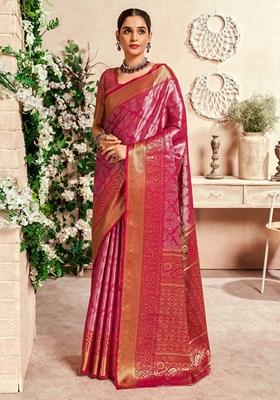 Pink Zari Weaving Silk Sarees