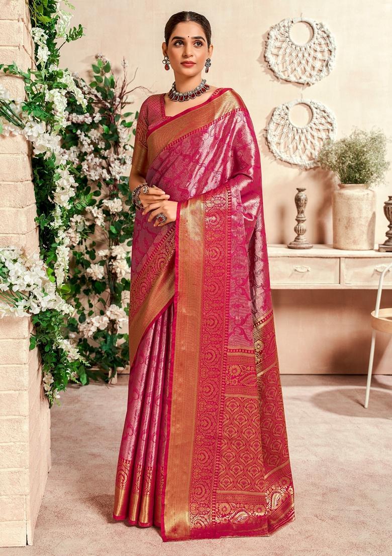 Pink Zari Weaving Silk Sarees