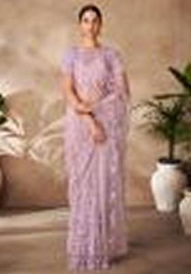 Lavender Sequin Embroidered Net Sarees