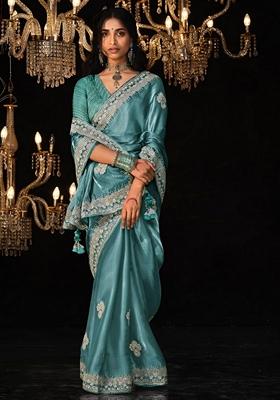 Blue Embroidered Tissue Silk Sarees
