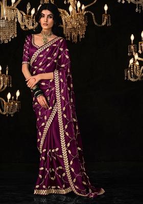 Wine Embroidered Tissue Silk Sarees