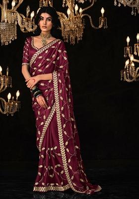 Purple Embroidered Tissue Silk Sarees