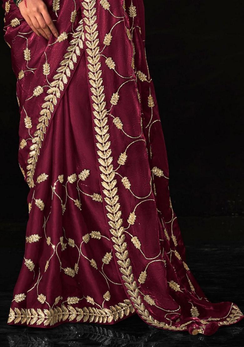 Purple Embroidered Tissue Silk Sarees