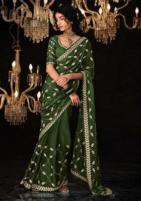 Green Embroidered Tissue Silk Sarees