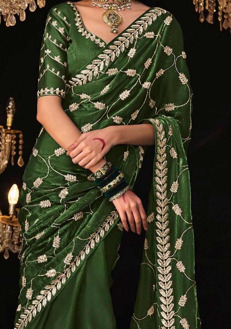 Green Embroidered Tissue Silk Sarees