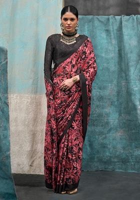 Black Digital Print Crepe Sarees