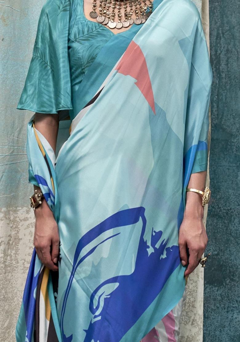 Multicolour Digital Print Crepe Sarees