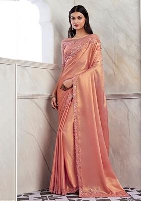 Peach Embroidered Silk Sarees