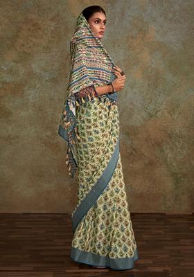 Green Digital Print Silk Sarees