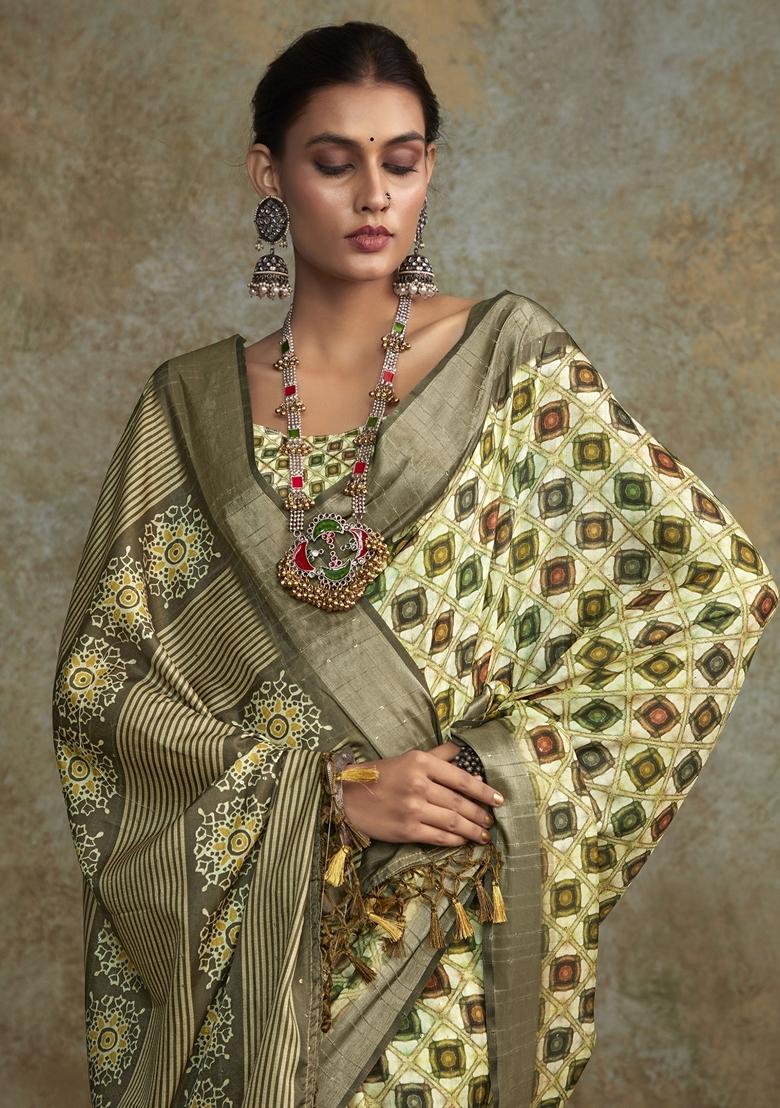 Multicolour Digital Print Silk Sarees