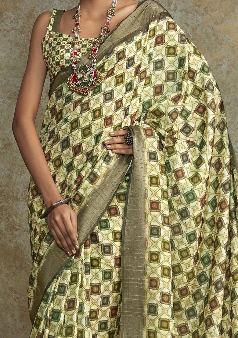 Multicolour Digital Print Silk Sarees