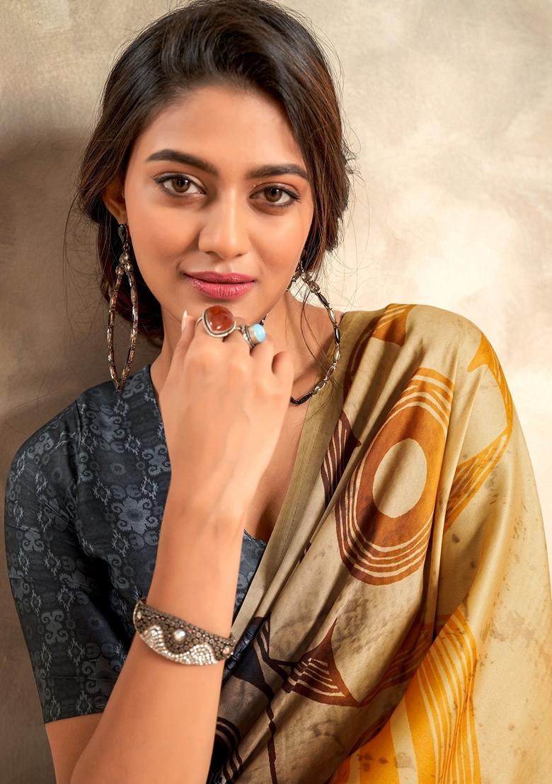 Black Digital Print Satin Sarees