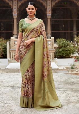 Green Printed Tissue Silk Sarees