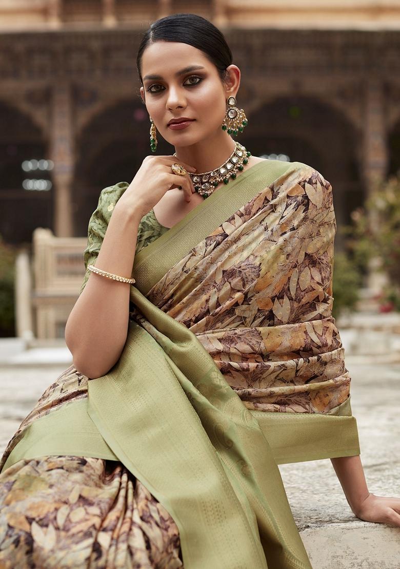 Green Printed Tissue Silk Sarees