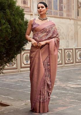 Purple Digital Print Tissue Silk Sarees
