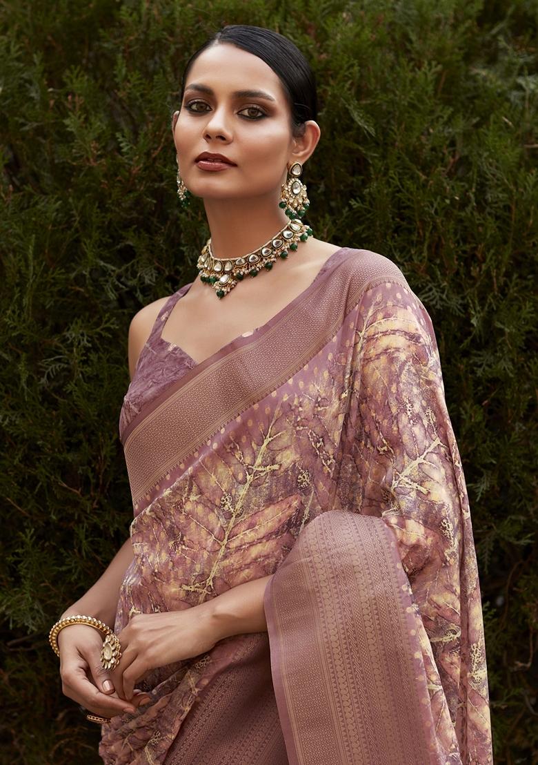 Purple Digital Print Tissue Silk Sarees