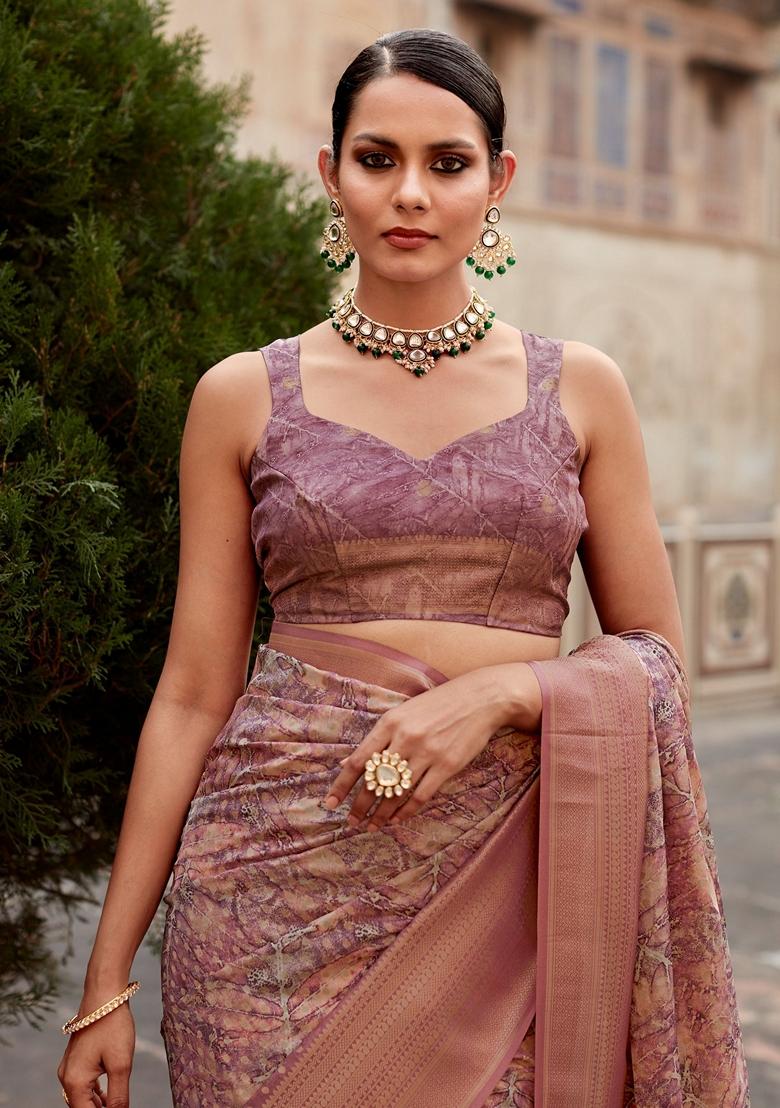 Purple Digital Print Tissue Silk Sarees