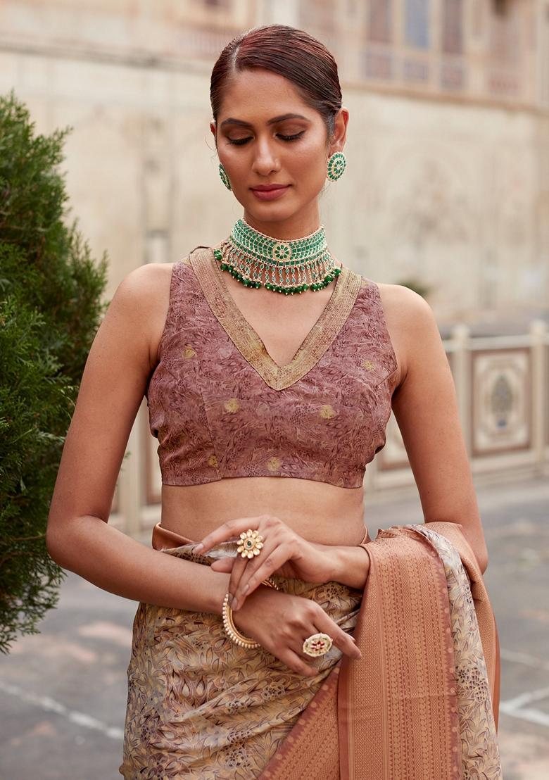 Purple Digital Print Tissue Silk Sarees