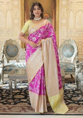 Pink Zari Weaving Silk Sarees