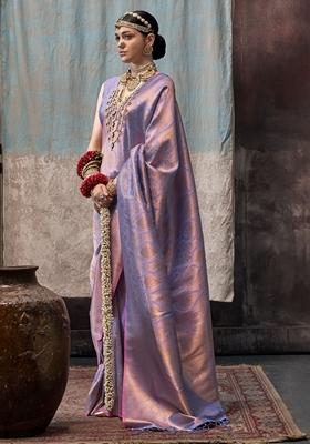 Lavender Zari Weaving Silk Sarees